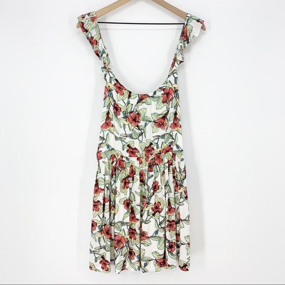 Free People Neutral Dear You Mini Dress M Floral Ruffle Strap Open Back Boho - Picture 3 of 6